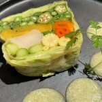 10 kinds of vegetables and scallop terrine