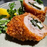 Chiba Sangen pork, perilla leaves, and mozzarella roll Croquette