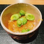 御料理 まつ山 - そら豆の粥、熟成カラスミ