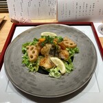 現代割烹 法善寺momo - 鶏とさわらのフリット。肉か魚かなんですが相盛りにしてもらえました、両方は嬉しいです。