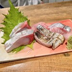 jin-bay - 刺し盛り4種。左から鯔、鮴、太刀魚、鰊。800円。