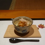 日本料理 幸庵 - タイラガイ炙り、生雲丹、花山葵の加減酢ジュレ掛け