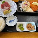 魚康 - あじフライと刺身２点盛り定食