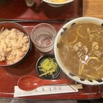 丸亀 - カレーそば@750とかやくご飯@260