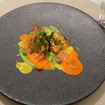 Maison DIA Mizuguchi - 恵那産天恵菇、富山湾ホタルイカソティー、バスク風豚肉エスプレット、パブリカソース