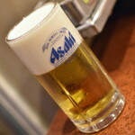 お好み焼き　きらく - アサヒスーパードライ樽生ビール中ジョッキ（６５０円）２０２４年２月