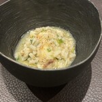 イル アオヤマ - 白子と虎河豚のリゾット、三関せり