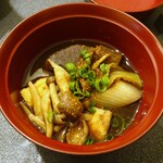 Minoya - 味農家コース：〈煮物〉大根・長ネギ・しめじ・油揚げの八丁味噌煮　柚子七味