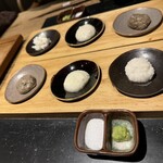 山芋の多い料理店 - お通し、山芋3種の食べ比べ