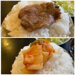 焼肉一番館 - 上  ロース肉
下  白菜キムチ