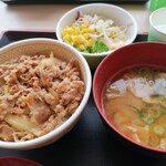 すき家 - 牛丼ランチセット(並)　豚汁変更、牛丼つゆだく　¥660(JAFクーポン使用で¥50off)