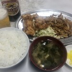 Hachinoko Shiyokudou - 唐揚げとみそ焼き定食　¥880-