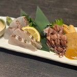 Sumibi Koshitsu Izakaya Toritsudaigaku No Himonoya - 真鯛とホタルイカのお造り