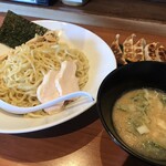 麺屋武一 - 濃厚鶏つけ麺（中盛270g同額）¥1,030-、Aセット（特製餃子5個）+¥250-