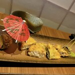全席個室 京町しずく - 天ぷら（お肉の蓮根はさみ、椎茸、白身魚、練り物の海苔包）