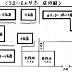 うまいもんや　志 - 店内図。テーブル5席・カウンター3席