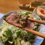 もつやきはる - レバに蕗味噌オン