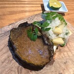 やまぐち - 蝦夷鮑のステーキ　筍とアオサ海苔のリゾット　木の芽