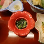 Sansuke - ◯菜の花のお浸し
                      菜の花の苦みと
                      ドレッシングの爽やかさが合ってて美味しい