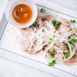 Pork tongue sashimi with yuzu miso