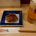 本格手打 もり家 - ちりめんのしぐれ煮＆生ビール