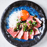 Wagyu beef heart sashimi with chive soy sauce