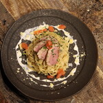 Pasta with smoked duck and blue cheese