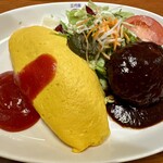 Nippombashi san dai mei tei mei ken - オムライスとハンバーグ、ケチャップ