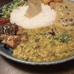 curry bar nidomi - 菜の花入りダル+低温調理鶏ムネ肉のマサラ