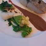 Brasserie PAUL BOCUSE - 鳴門産釣り鰆のポワレ　蛸とトマトのラグーソース(菜の花とロマネスコと蕪)