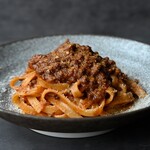 "Our proud coarse ground Bolognese" simmered for a long time