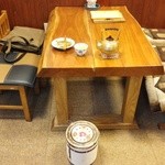 のだや餅舗 - あべ川餅を食べていたら、灰皿の上に急須が・・・・足元には練炭コンロが・・・・何か良いなあ～このお店。大感動しました。