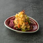 Mentaiko and mustard greens potato salad