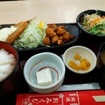 魚虎 - ホタテの唐揚げとアジフライランチ