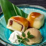 Ikinari dango and hojicha ice cream
