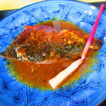 お食事処 河童 - 日替わりワンコインランチ・鯖味噌定食　５００円（税込）鯖の味噌煮のアップ【２０２３年３月】