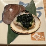 Puratto Sutando Moto - 焼きはまぐり生海苔のせ