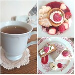 喫茶 tameiki - 別の日：ハトムギの黒豆のブレンドにほんのりキンモクセイがやさしい薬膳茶(慈雨)600円、真冬のいちごプリンアラモード820円、いちごのフレジエロール820円、いちごのショートケーキ720円✨