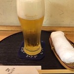 山喜 - 生ビール（グラス） 500円。