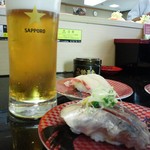 すし銚子丸 - 恵比寿ビールと鯵と鯛