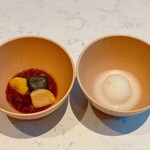 ザ・テラス - 汁粉（ぜんざい）＆生麩、汁粉（黒ゴマ団子）＠葛湯のような白濁したお汁