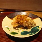 京味 もと井 - 三河地鶏の唐揚げ。ノンストレスで育てられた足助の地鶏です。