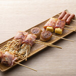 Quail bacon skewer/Enoki bacon skewer/Mochi skewer with pestle