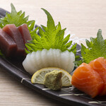 Assortment of three sashimi dishes
