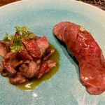 焼肉牛印 - 炙りユッケ&特製肉寿司