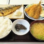 食堂　備前 - フライが選べる塩サバ定食（アジフライ）¥1200