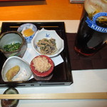 浜町 - 2014・お通し＆生ビール(ハーフ＆ハーフ)