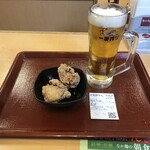 なか卯 - 生ビール・唐揚げ２個（450円）