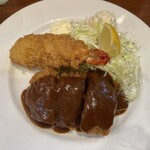 洋食 KOBAYA - ランチのエビフライとメンチカツ。いつ食べても変わらす美味しい。