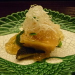 天神橋 青木 - ☆先付けは貝柱と菜の花・椎茸のジュレ掛け☆